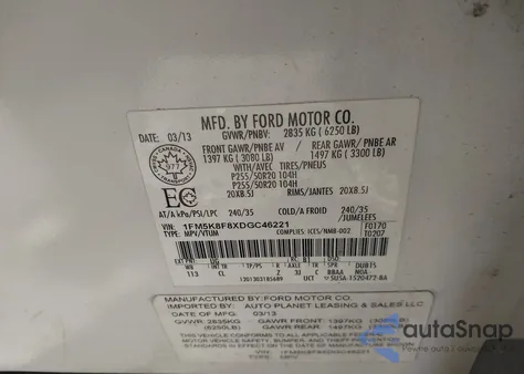 2013 Ford Explorer Limited z USA, uszkodzony, nr VIN 1FM5K8F8XDGC46221